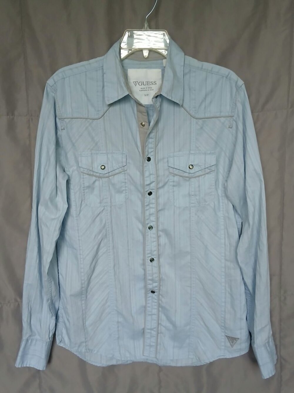 Guess Western Pearl Snap Blue Long Sleeve Shirt